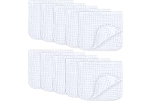 Comfy Cubs - Paquete de 10 paños de muselina grandes, 100 % algodón, 6 capas extraabsorbentes y suaves, 50,8 x 25,4 cm, color blanco