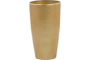 Beliani Haut Pot de Fleurs Cache-Pot Rond 32 cm de Diamètre en Mélange de Pierre Doré Idéal pour Extérieur et Intérieur Glamour Chic et Moderne