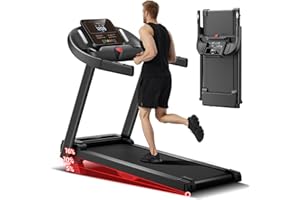 CURSOR FITNESS Folding Treadmill with 16% Adjustable Incline for Home, 2.5HP Quiet Brushless Motor, 265LBS Capacity, 12KM/H Foldable Walking Running Treadmills Machine with Pulse Sensor & LCD Display