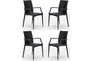 buybuy Sedie In Resina Da Giardino E Da Esterno Polipropilene Stile Rattan Con Braccioli Da Terrazza Impilabili Nero Set Da 4