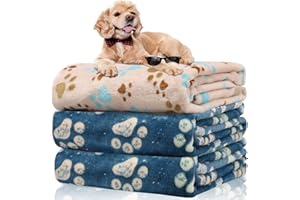 Rezutan Dog Blankets Washable, Puppy Blankets, Dog Blankets, Flannel Throws for Dog Cat, kitten blanket, Fleece Dog Blanket for Sofa, Bed, Car Seat, 3 Pack(2 Navy+1 Brown), 106x76cm