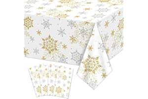APUXXJUPA Weihnachten Schneeflocke Tischdecke, 4 Pcs gelb grau Schneeflocke gedruckt Tischdecke für Winter-Thema-Party Xmas Holiday Party Dekorationen, 130 x 220 cm