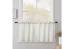 CUCRAF Tende Cucina per Interni a Vetro Finestra 90x45 (LxA) cm 2 Pezzi Corte Lino Tenda Beige Chiaro