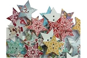 Hangood 50pcs Mixed Random Christmas Star 2 Holes Wooden Buttons for Sewing Crafts Clothes 20mm