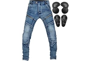 QIYUANT Homme Pantalon de Moto en Jean Stretch Anti-déchirure Vintage Pantalon de Protection avec Homologué Amovible Améliorée Protéger Pads pour Racing Vélo