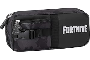 FRANCO COSIMO PANINI Fortnite Trousse d'école, sac à main avec intérieur organisé pour l'école primaire, moyenne et supérieure, avec fermeture éclair et boucle d'attache pour sac à dos, boîtier rectangulaire - Black Camo