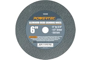 POWERTEC Bench Grinder Wheel 6 Inch 150 Grit, Aluminum Oxide Grinding Wheel for Bench Pedestal Grinder, 3/4" Thick 1/2" Arbor, Sharpening & Shaping Drill Bits, Blade, and Chisel 1PK (15520)