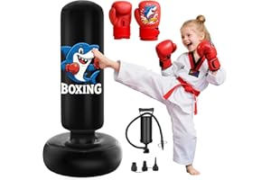 Qoosea Sacco da Boxe per Bambini 3-8 Anni, 130cm Stabile Sacco da Boxe Gonfiabile con Guanti da Boxe, Pratica di Taekwondo Karate Attrezzatura da Allenamento MMA, Regalo per Ragazzi Ragazze