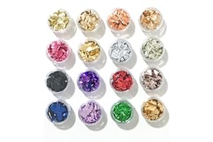 AOKTORKIT 16 Colors Imitation Gold Leaf Flakes, Colored Gilding Flakes, Metallic Foil Flakes for Arts and Craft, Home Decoration