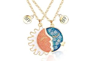 Hifot 2 Stück Halskette Damen Gold Freundschaftskette, Bff Ketten für 2 Mädchen, Sonne Mond Halskette Anhänger Glühen Herz Kette für Frauen Freundin Geschenk Personalisierter Schmuck