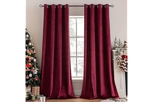 MIULEE Cortinas Terciopelo Burdeos Salon Modernas 2 Piezas, Lujuriosas Cortinas de Terciopelo Suave Semiopacas con Ojales, Cortina Termicas Aislantes Frio Anti Luz Invierno Ventana Cortina Dormitorio