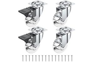 YUMYOLK Ruedas giratorias, Ruedas para muebles, Ruedas para cargas pesadas, Ruedas de transporte, Diámetro de la rueda del mueble: 50 mm, transparente, 2 con freno + 2 sin freno