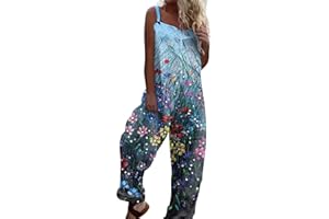 Topassion One Piece Jumpsuits for Women Sleeveless Dungarees Summer Solid Loose Wide Leg Coveralls Sexy Fitted Beach Harem Trousers Suspenders Dungarees Dress UK