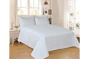 H HANSEL HOME Colcha Bouti Lisa Cama 140/150/160, 100% Microfibra Extra Suave, Cubrecama Fina, para Primavera, Verano, Otoño e Invierno, Incluye 2 Fundas de Cojín - Blanco 250x260cm