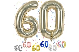 FUNHOT Gold Number 60 Balloons, 60th Birthday Balloon, 40inch Light Gold 60 Balloon Numbers, Large Champagne Gold Foil Balloon, 60th Birthday Decorations for Birthday Party, 60 Anniversary Decorations