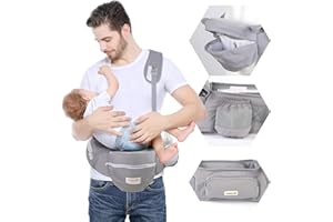 ARECYUER Taille Hocker Ergonomischer Baby Holder Leichte Kleinkind Carrier Babytrage für Kinder 0-36 Monate, Einstellbar länger Gürtel mit reißverschlusstasche (Grau)