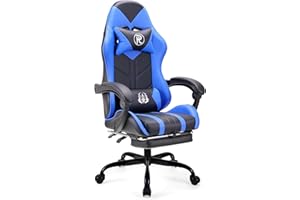 play haha. Chaise de Jeu Chaise de Bureau Chaise pivotante Chaise d'ordinateur Chaise de Travail Chaise de Bureau Chaise Ergonomique Chaise de Course Chaise en Cuir (Bleu,avec Repose-Pieds)