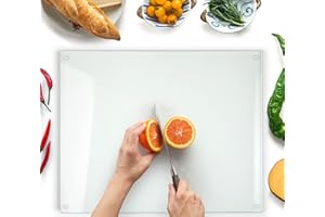 Kitchenville Planche à Découper 50×40 cm en Verre Trempé – Plaque en Verre pour Cuisine, Durable, Résistante aux Rayures et à la Chaleur – Protection de Plan de Travail – Design Transparent