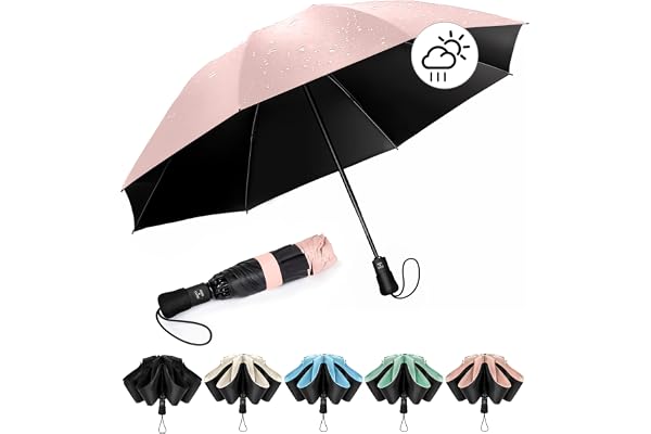 Chakipee Paraguas plegable Antiviento mujer - Paraguas invertido resistente al viento, Paraguas de viaje automático portátil compacto hombre, revestimiento de 210T, resistente a los rayos UV