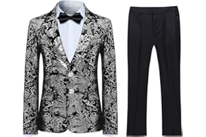 SLIKTAA Jungen Kostüm 2 Teilig Klassisch Gold Floral Jacquard Slim Fit Allerheiligen Hochzeit Ball Tuxedo Jacke und Hose 6 Farben