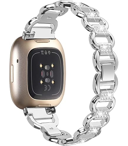 AISPORTS Compatible Avec Fitbit Sense Strap/Fitbit Versa 3 Strap Pour Femme, Cristal Bling Glitter Diamant Strass Bijoux Bracelet En Métal Bracelet De