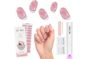 BUTBU Uñas de Gel Pegatinas Semicuradas con Mini Lámpara UV y Lima - Kit de Manicura DIY Flash Pink