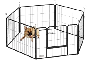 PawHut Recinto per Cani di Piccola a 6 Pannelli Modulabili da 80x1.5x60 cm, Box per Cani e Cuccioli Pieghevole con Porta in Acciaio con 6 Picchetti, Grigio Scuro