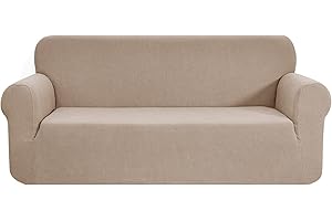 SAMSTEX Stylish Sofa Cover Stretch 1-Piece Sofa Slipcovers High Stretch Sofa Cover 3 Seater Thick Soft Sofa Protector Machine Washable Non Slip Couch Covers (3 Seater, Taupe)