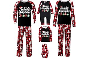 LINDOMAKER Family Christmas Pyjamas Set 2024 Xmas Matching Family Pjs Holiday Funny Cute Graphic Sleepwear Jammies Loungewear Set