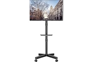 BONTEC Soporte TV Ruedas para TVs de 23 a 60 Pulgadas de LED, LCD, OLED Planos y Curvos, Soporte TV Pie con Ruedas Móvil con Inclinación y Estante para Medios, hasta 40 kg, Máx. VESA 400x400mm