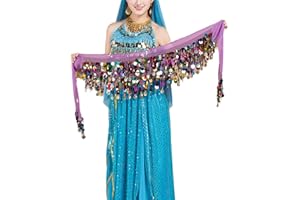 Floatdream Foulard à Sequins en Mousseline, Echarpe Danse du Ventre, Jupe Danse du Ventre, pour Les Spectacles de Scène, d'anniversaire, de Fête (Violet)