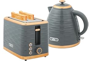 HOMCOM Kettle and Toaster Sets, 3000W 1.7L Rapid Boil Kettle & 2 Slice Toaster with 7 Browning Controls, Defrost, Reheat and Crumb Tray, UK Otter Thermostat, Grey