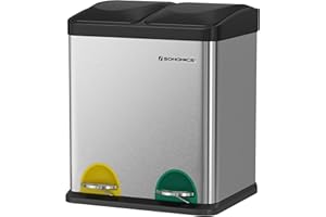 SONGMICS Poubelle de recyclage 30 L, seau de tri avec pétales, en acier, 2 x 15 L, seau intérieur amovible, pétales colorés, pour cuisine, salon, argent et noir LTB30L