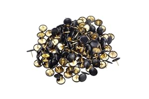 HXMJIED 150 Pcs Black Thumb Tacks Push Pins Round Head Drawing Pins Metal Thumbtack Board Pins Map Tacks Decorative Thumb Tacks Golden Steel Point Flat Pins for Map, Photo Wall, Cork Board Bulletin