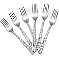 HaWare Forks, Stainless Steel Dinner Forks Pack of 6, Large Table Silver Forks with Square Hammered Handle, Elegant Metal Forks for Home, Kitchen, Restaurant, Mirror Polished& Dishwasher Safe-20cm