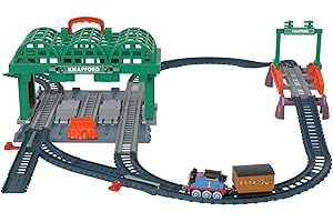 Thomas et ses Amis La Gare des Quatre Vents avec coffret de jeu 2-en-1 et mallette de rangement, avec la locomotive Thomas et un wagon, Jouet Enfant, Dès 3 ans, HGX63