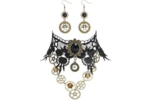 Wasise Steampunk Choker - 2PCS Steampunk Accessories with Choker and Earrings, Punk Neck Chokers for Women, Adjustable Lace Chokers and Matching Earrings, Gothic Accessories for Women, Gothic Necklace