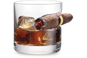 iPawde Whisky Cigar Glass, Double Verre à l'ancienne avec Repose-Cigare intégré, Convient au Whisky, Scotch, bière, vin (Ronde)