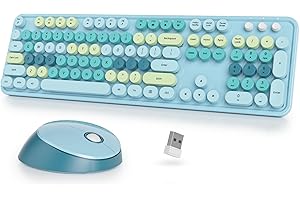 SbocKeeb Tastiera e Mouse Senza fili, Americana QWERTY，Cute Tastiera Wireless con Tastierino Numerico, 2.4 GHz Retro Macchina Da Scrivere Full-sizewith Tasti Rotondi(Colorful Blue)