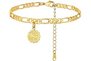 ChainsHouse Damen Fußkettchen 12 Sternzeichen Anhänger 22cm+5cm Mädchen Fußkette vergoldet Runde Münze Schmuck Geschenk