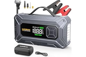 WIRSHK Booster Batterie Voiture 8000A avec Gonfleur Pneus 160PSI - Démarreur de Batterie - Compresseur Voiture - pour Moteurs Essence & Diesel jusqu'à 10L - Affichage LCD & LED de Secours