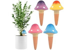 Kalolary Lot de 4 Cônes d'Arrosage Autonomes en Terre Cuite, Globes Goutteurs Décoratifs pour Plantes - Système d'Arrosage Automatique pour Plantes d'Intérieur et d'Extérieur (Champignon Fantaisie)