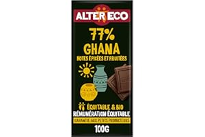 ALTER ECO - Tablette Chocolat Noir 77% - Notes Intenses Et Fruitées - Bio & Équitable - Sans Lécithine - Origine Ghana - 100 g