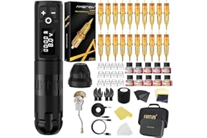 Ambition Soldier Tattoo Machine Kit completo Rotary Wireless Tattoo Pen Gun Kit con 20 piezas Glory Tattoo Cartucho Agujas Práctica Suministros de piel para principiantes y artistas profesionales
