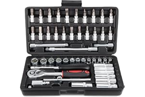 Faankiton 53 Pezzi Set di Chiavi a Bussola, Set di Chiavi a Cricchetto 1/4", Set Chiavi a Tubo a Cricchetto a 72 Denti, Kit di Strumenti a Cricchetto Cr-V, Set di Attrezzi Chiavi a Bussola (Nero)