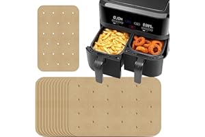 RUNMEIHE Lot de 100 papiers parchemin non blanchis pour friteuse à air double Ninja Foodi, doublures antiadhésives pour friteuse à air 5,5'x8,5' compatibles avec Ninja DZ201, DZ401