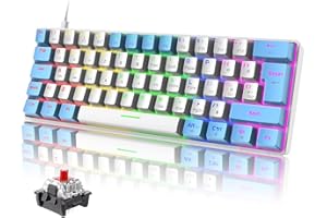 ZIYOU LANG Mini 60% Klawiatura Mechaniczna do Gier z Czerwonym Przełącznikiem 19 Tęczowe Podświetlenie LED Przenośna 62 Klawisze Kabel USB-C, QWERTY Layout Full Key Anty-ghosting do PC Mac-Biały i Niebieski