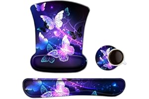 Ergonomisches Mauspad Tastatur Handgelenkauflage, ToLuLu Mausmatte, rutschfeste Mousepad Tastatur Handgelenk Unterstützung Memory Foam für einfaches Tippen und Schmerzlinderung, Kunst Schmetterlinge