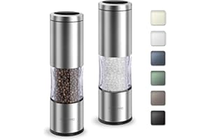 TLYSXPRO Juego de Molinillos de Sal y Pimienta con Molienda Ajustable | Molinillo de Pimienta Manual con Diseño Recargable | Núcleo de Cerámica | Esencial de Cocina (2 Piezas, Acero inoxidable)