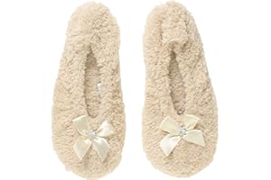 Ajvani Damskie damskie elastyczne wsuwane na polarowe zimowe serce klejnot kokarda kapcie antypoślizgowe skarpety rozmiar